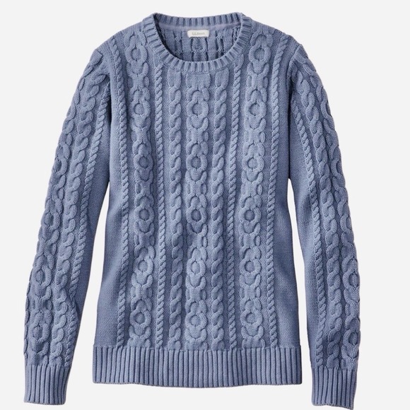 LL Bean Blue Double L Mixed Cable Crew Neck Pullover Sweater Size MEDIUM - Picture 3 of 11